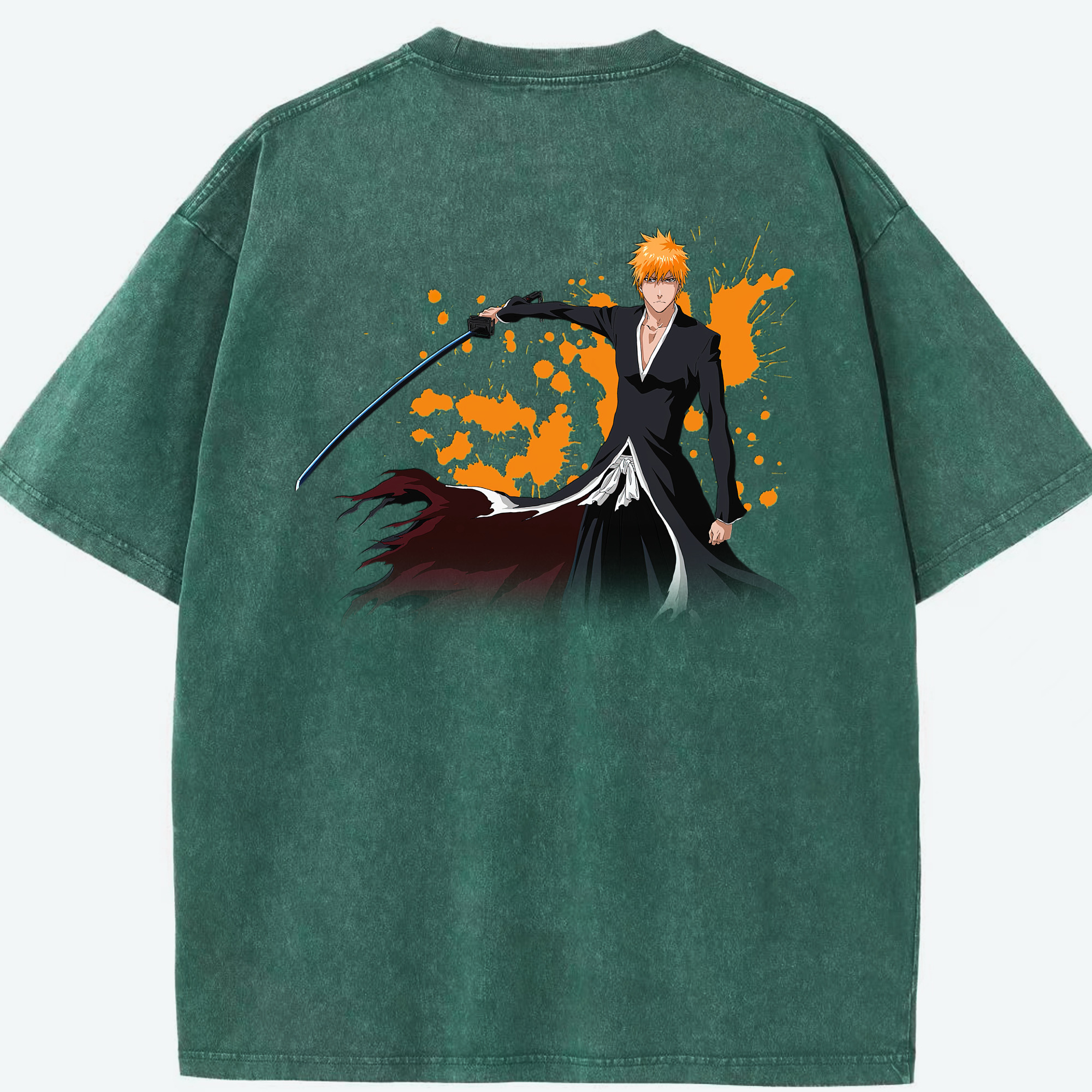 （画像用） ブリーチ 黒崎一護（くろさき いちご）BLEACH Kurosaki Ichigo 綿100% ヴィンテージ風 半袖Tシャツ（背面プリント）